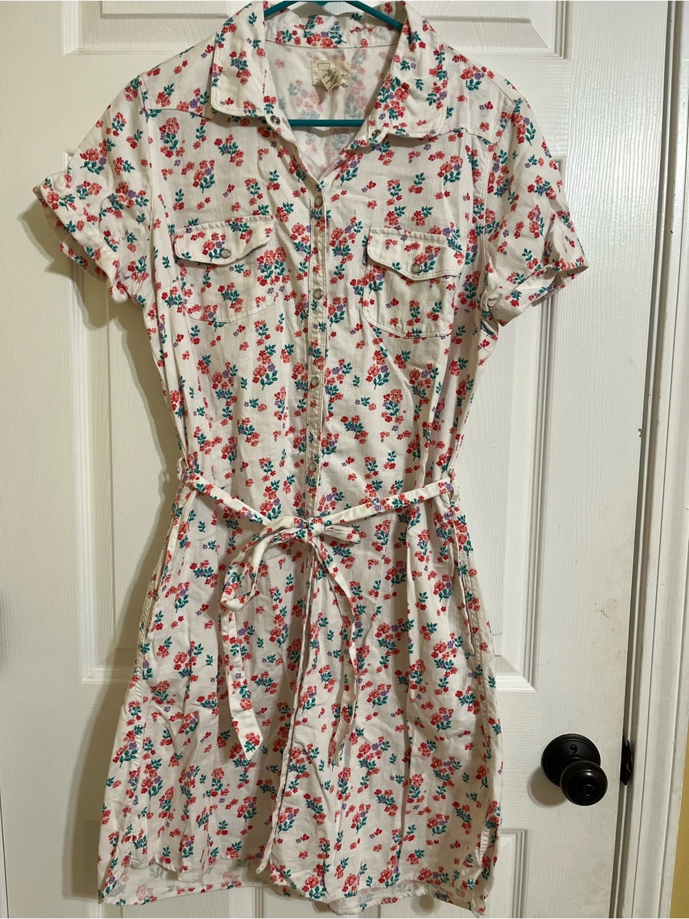 Levi’s Floral Snap Front Shirt Dress Size L Belted Western Style